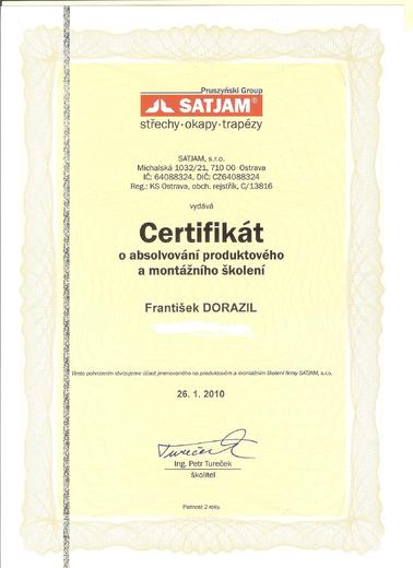 Certifikáty a Osvědčení o školení - František Dorazil