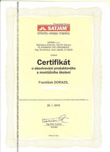 Certifikáty a Osvědčení o školení - František Dorazil